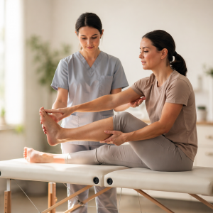 Frau auf der Liege beim arzt vitalkollagen_in_der_menopause